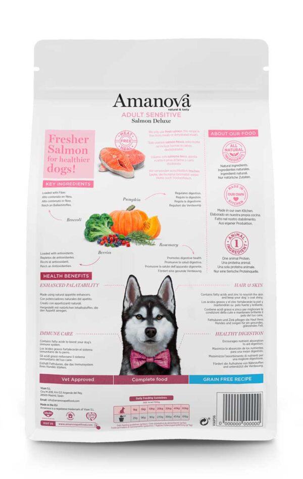 Sac Amanova Saumon Deluxe sans céréales pour chien adulte sensible – Image 3